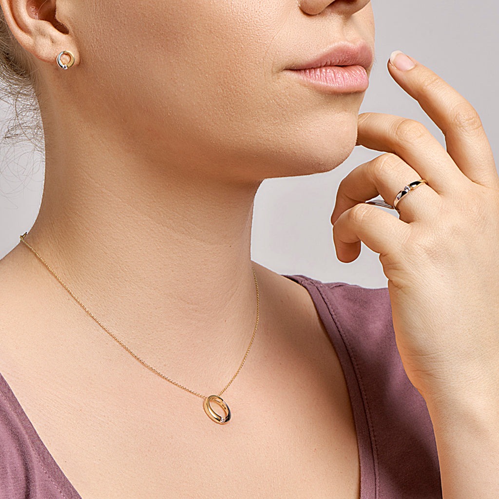 Hanger rondje zirkonia bicolor gestift 14k geelgoud