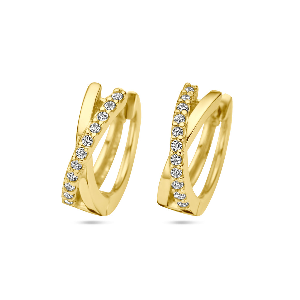 Klapoorringen zirkonia 14k geelgoud