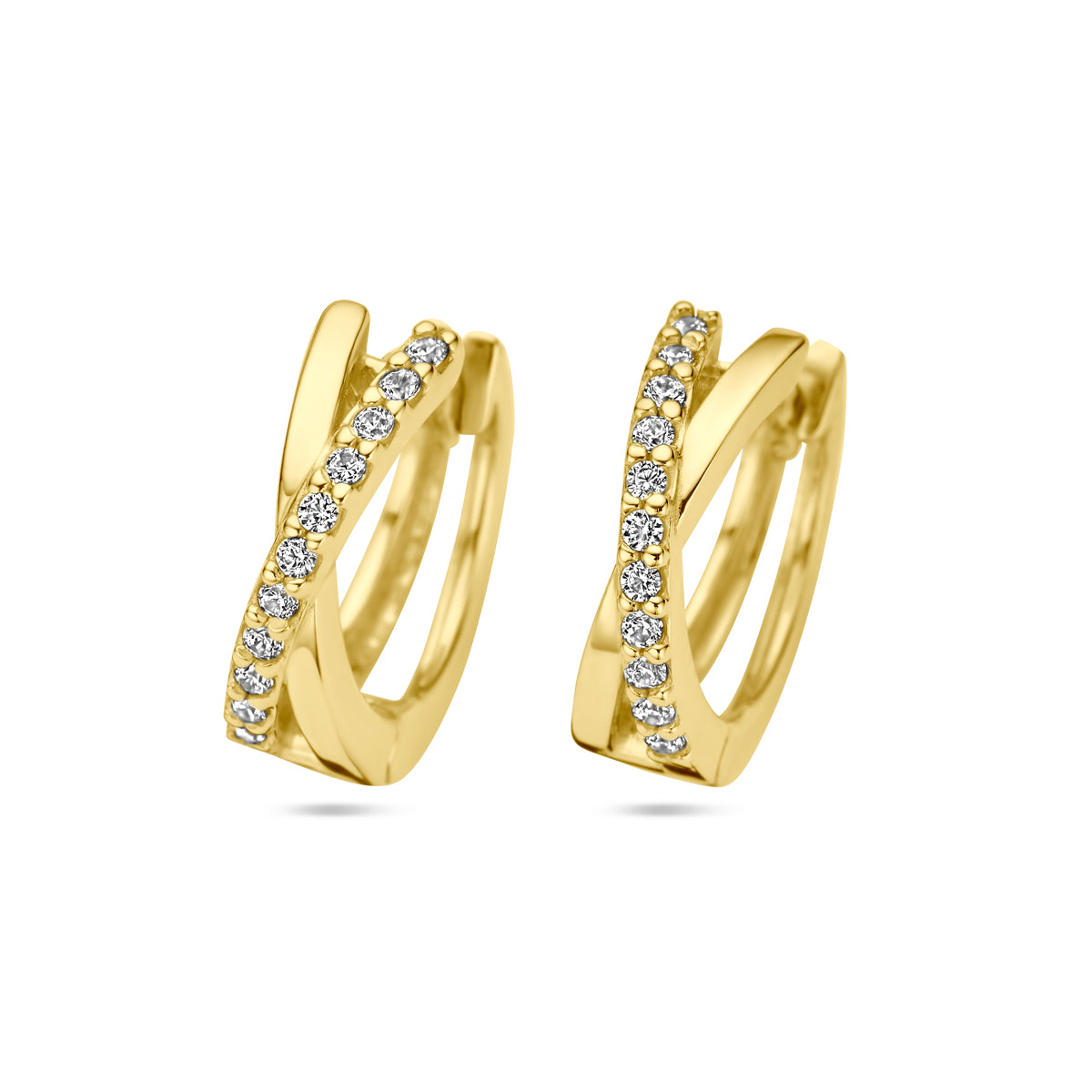 Klapoorringen zirkonia 14k geelgoud