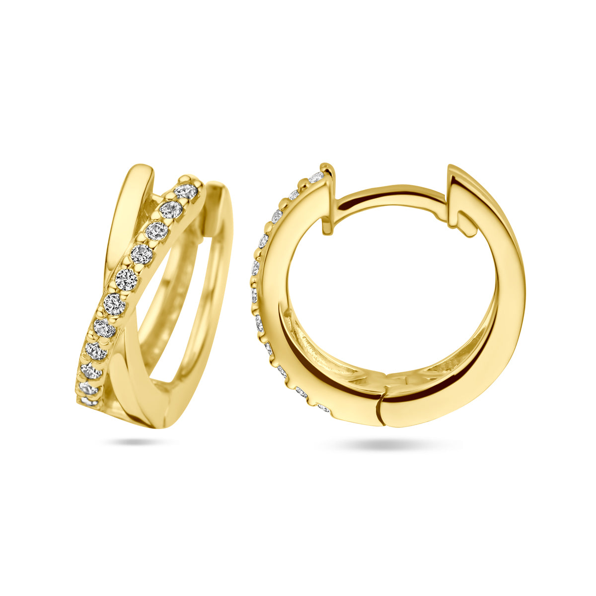 Klapoorringen zirkonia 14k geelgoud