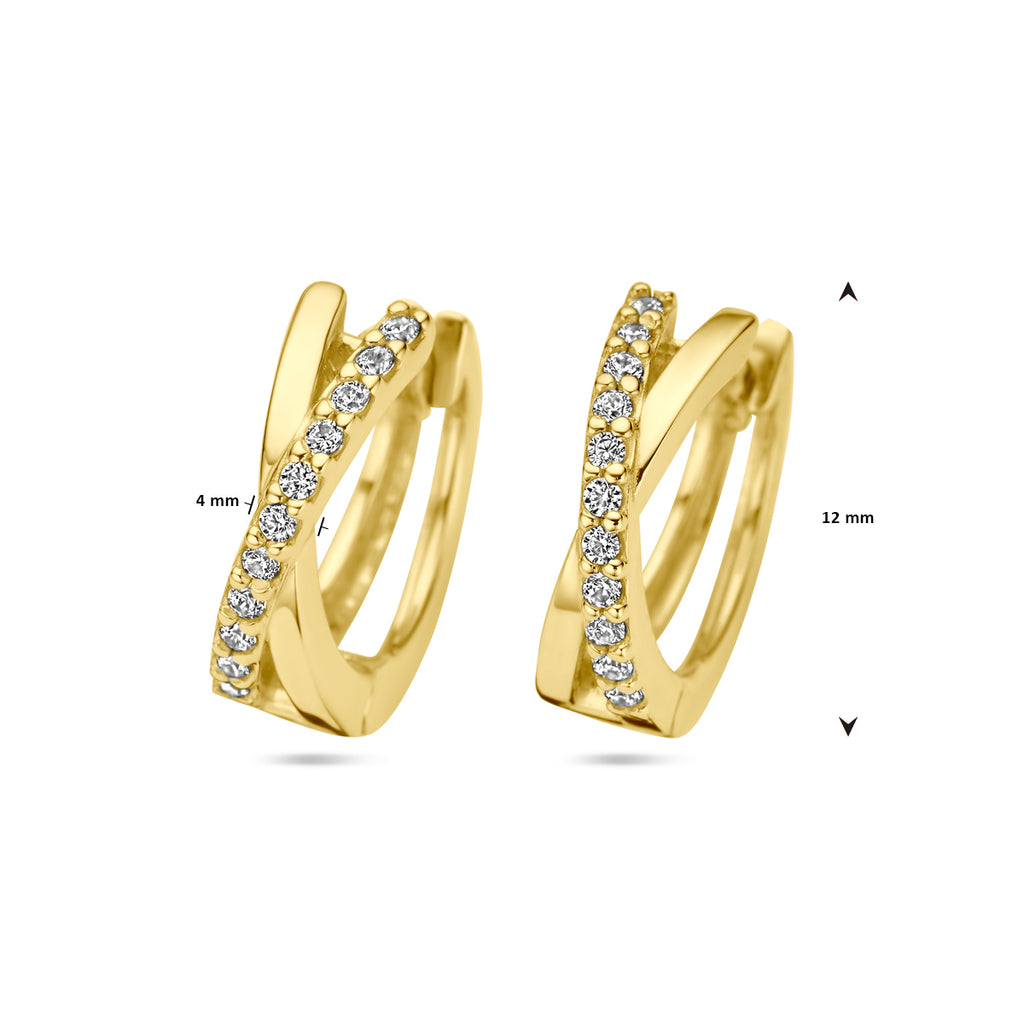 Klapoorringen zirkonia 14k geelgoud