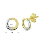 Oorknoppen rondje zirkonia bicolor gestift 14k geelgoud