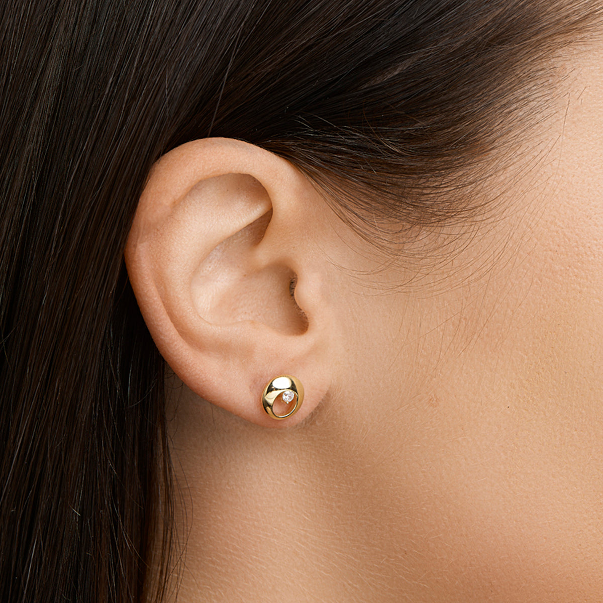 Oorknoppen rondje zirkonia 14k geelgoud