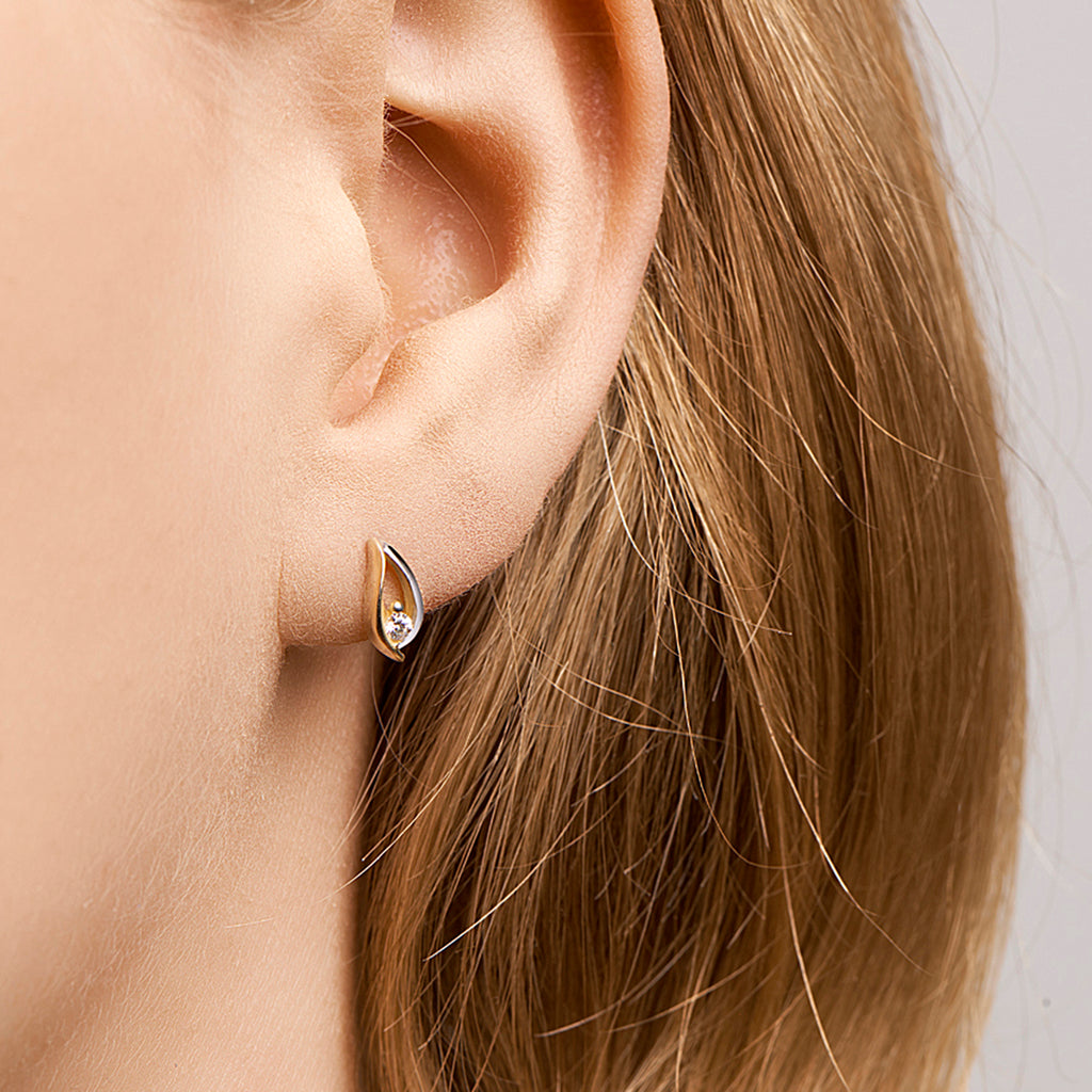 Oorknoppen zirkonia bicolor gestift 14k geelgoud