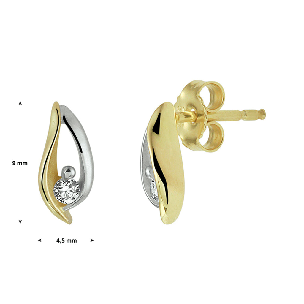 Oorknoppen zirkonia bicolor gestift 14k geelgoud