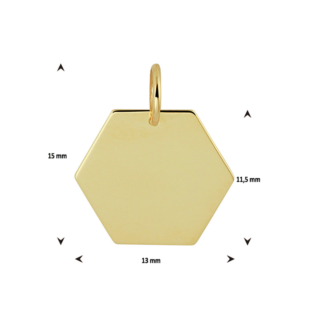 Graveerhanger zeshoek 14k geelgoud
