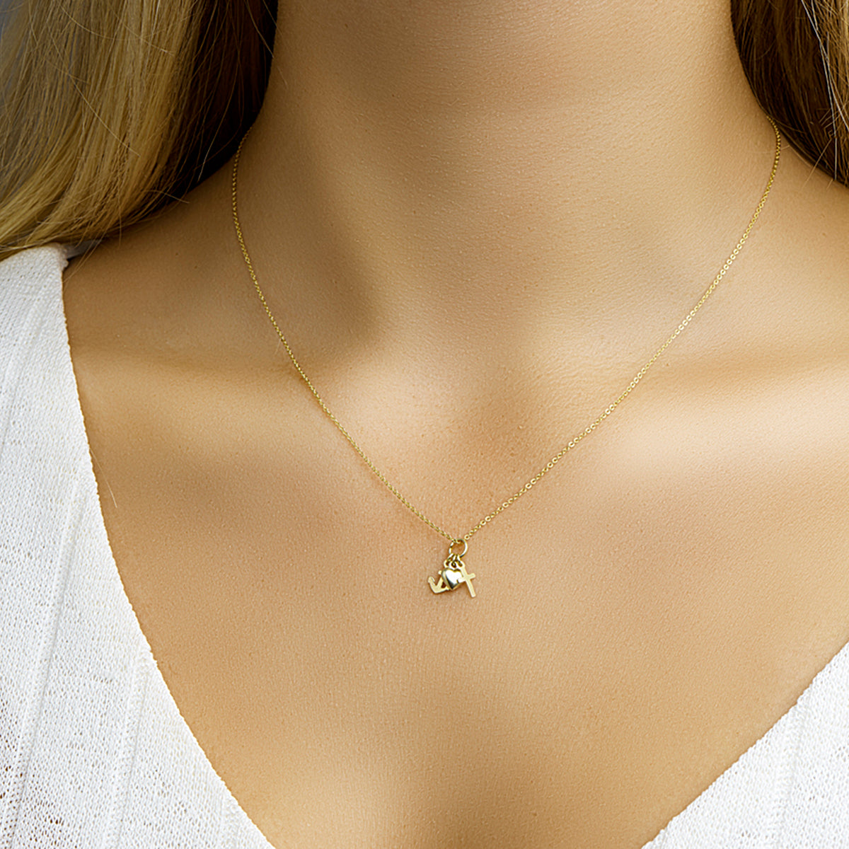 Collier geloof, hoop en liefde 41 + 4 cm 14k geelgoud