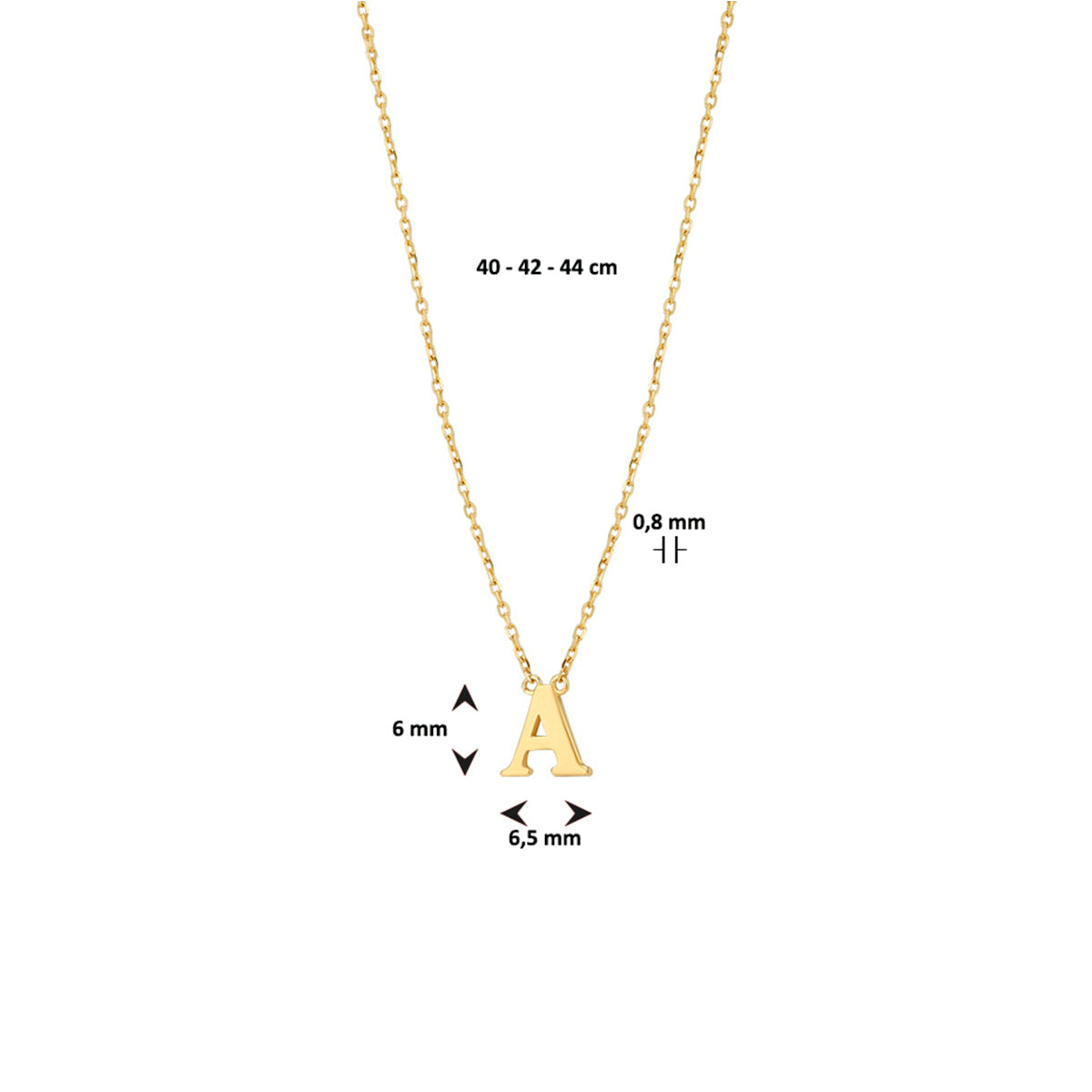 Collier letter 40 - 42 - 44 cm 14k geelgoud