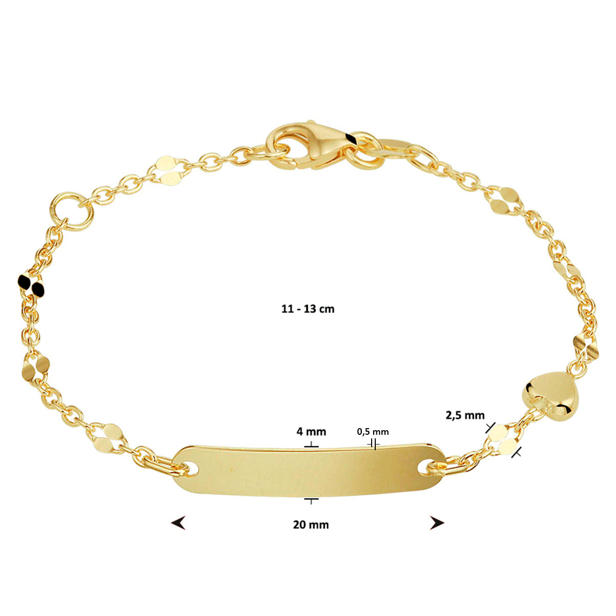 Graveerarmband hart plaat 4,0 mm 11 - 13 cm 14k geelgoud
