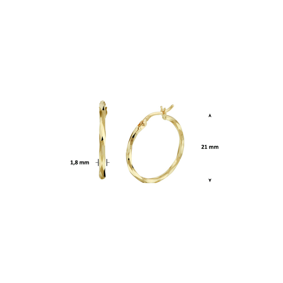 Oorringen gediamanteerd 1,8 mm 14k geelgoud