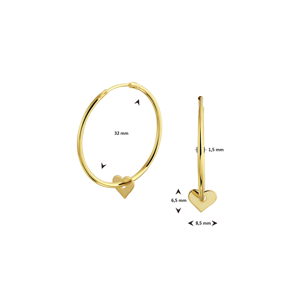 Oorringen hart 14k geelgoud