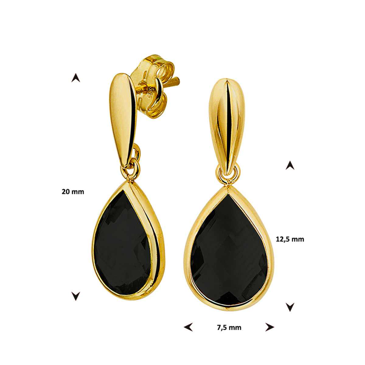 Oorhangers onyx 14k geelgoud