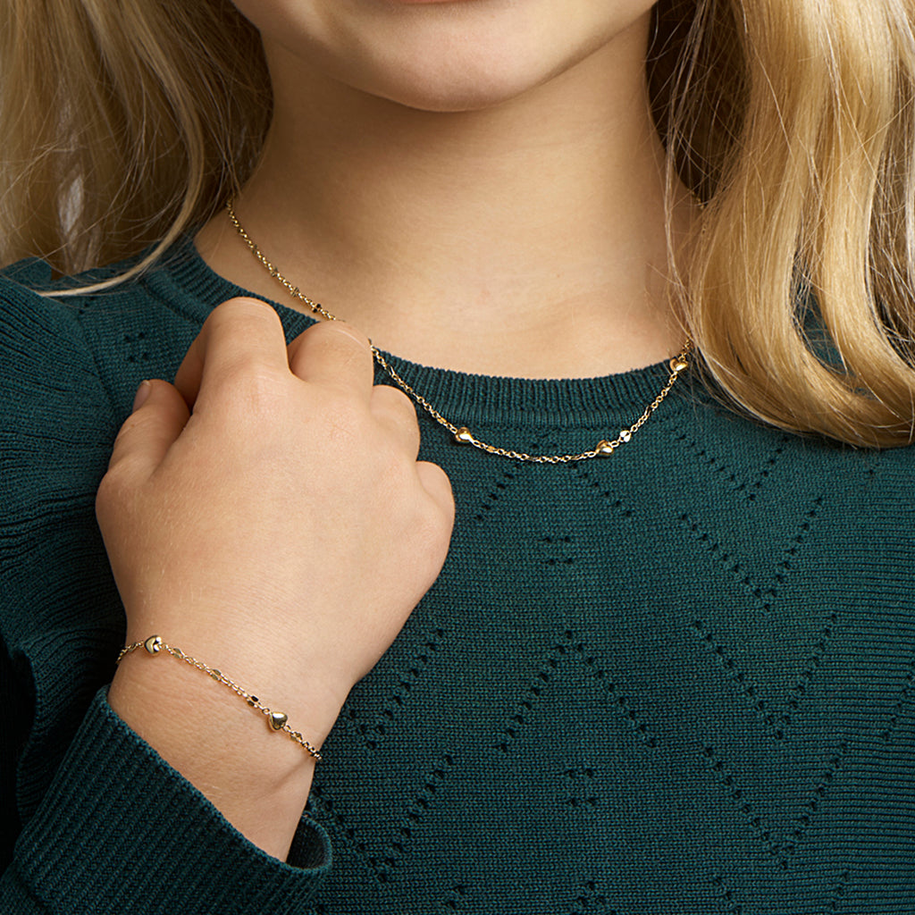 Armband hartjes 11 - 13 cm 14k geelgoud