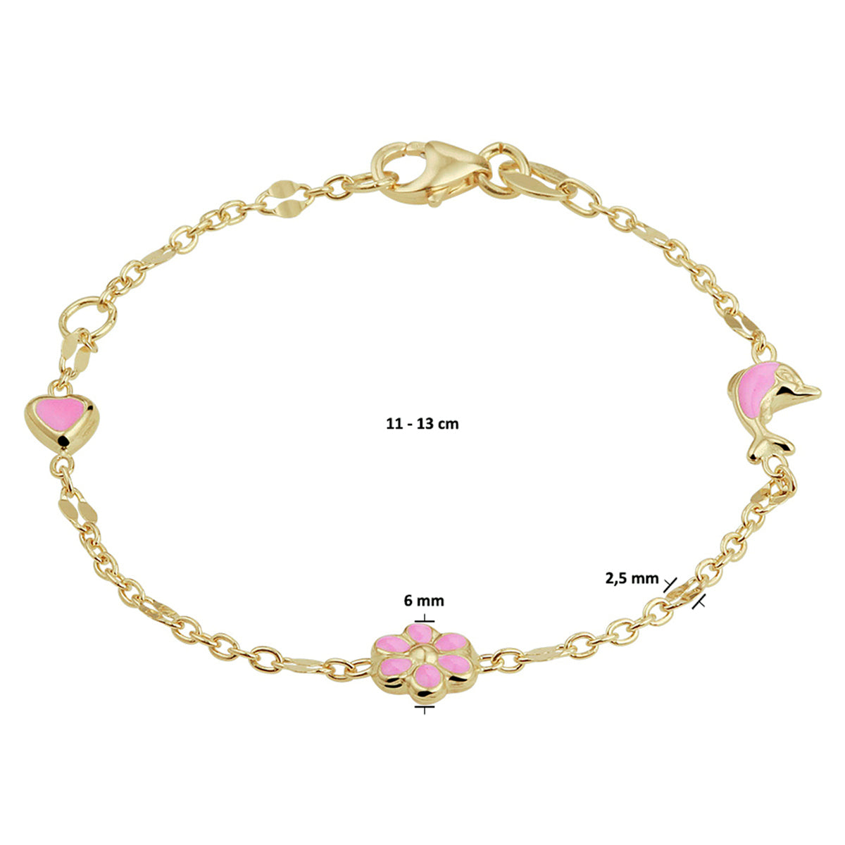 Armband diverse bedels 11 - 13 cm 14k geelgoud