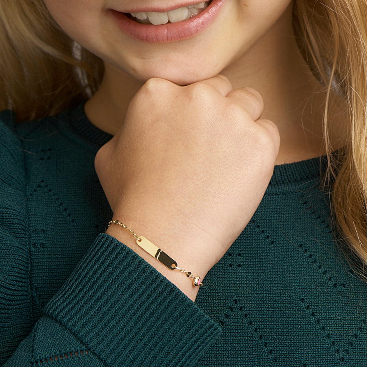 Graveerarmband hart plaat 4 mm 11 - 13 cm 14k geelgoud