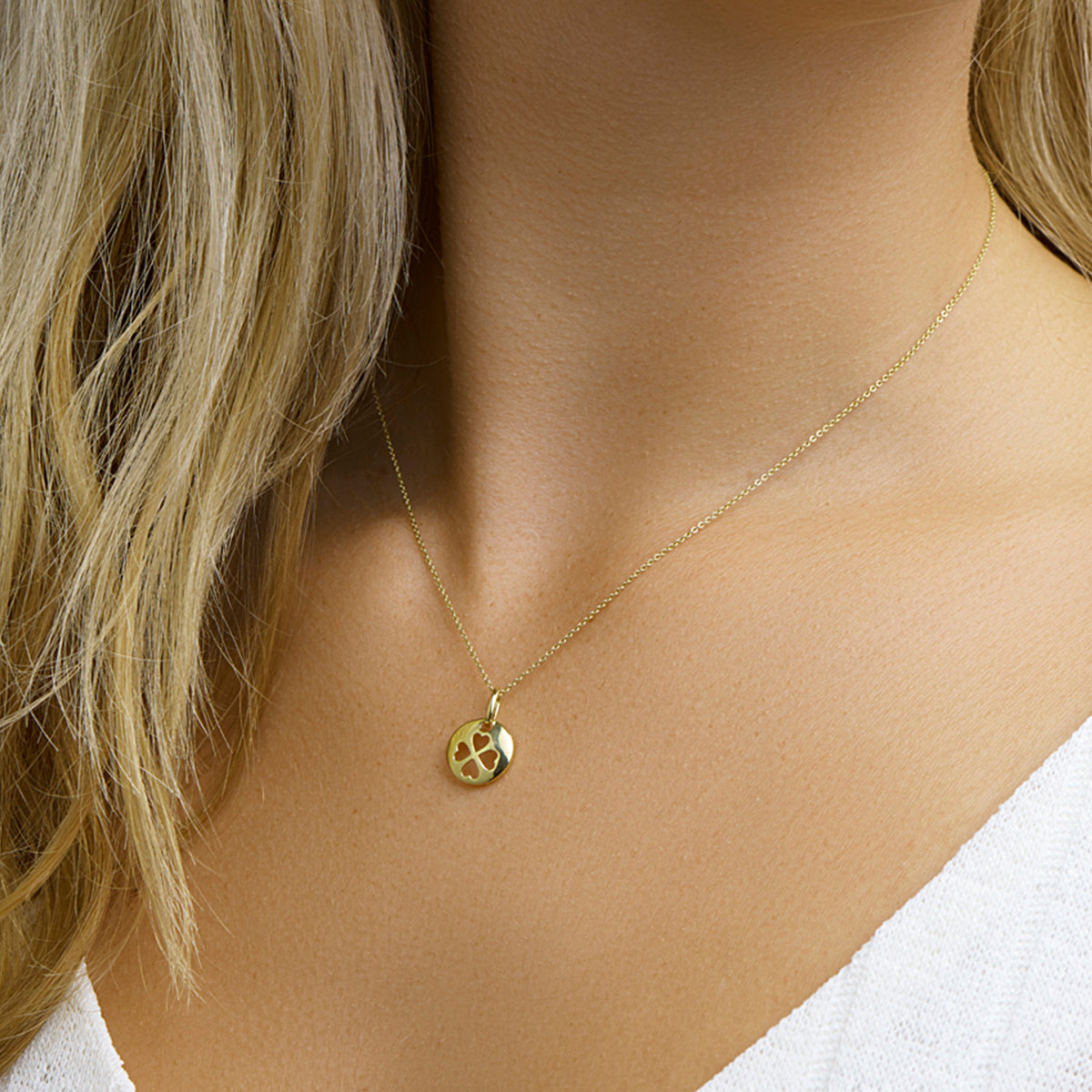 Hanger rond met klavertje 14k geelgoud