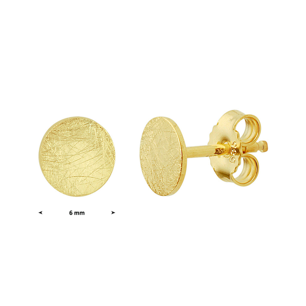 Oorknoppen rondje gescratcht 14k geelgoud