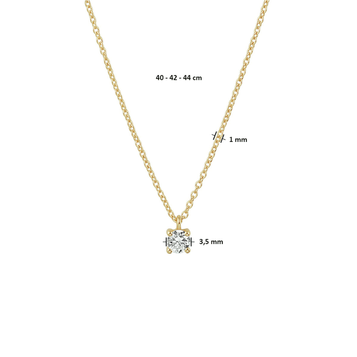 Collier zirkonia 40 - 42 - 44 cm 14k geelgoud