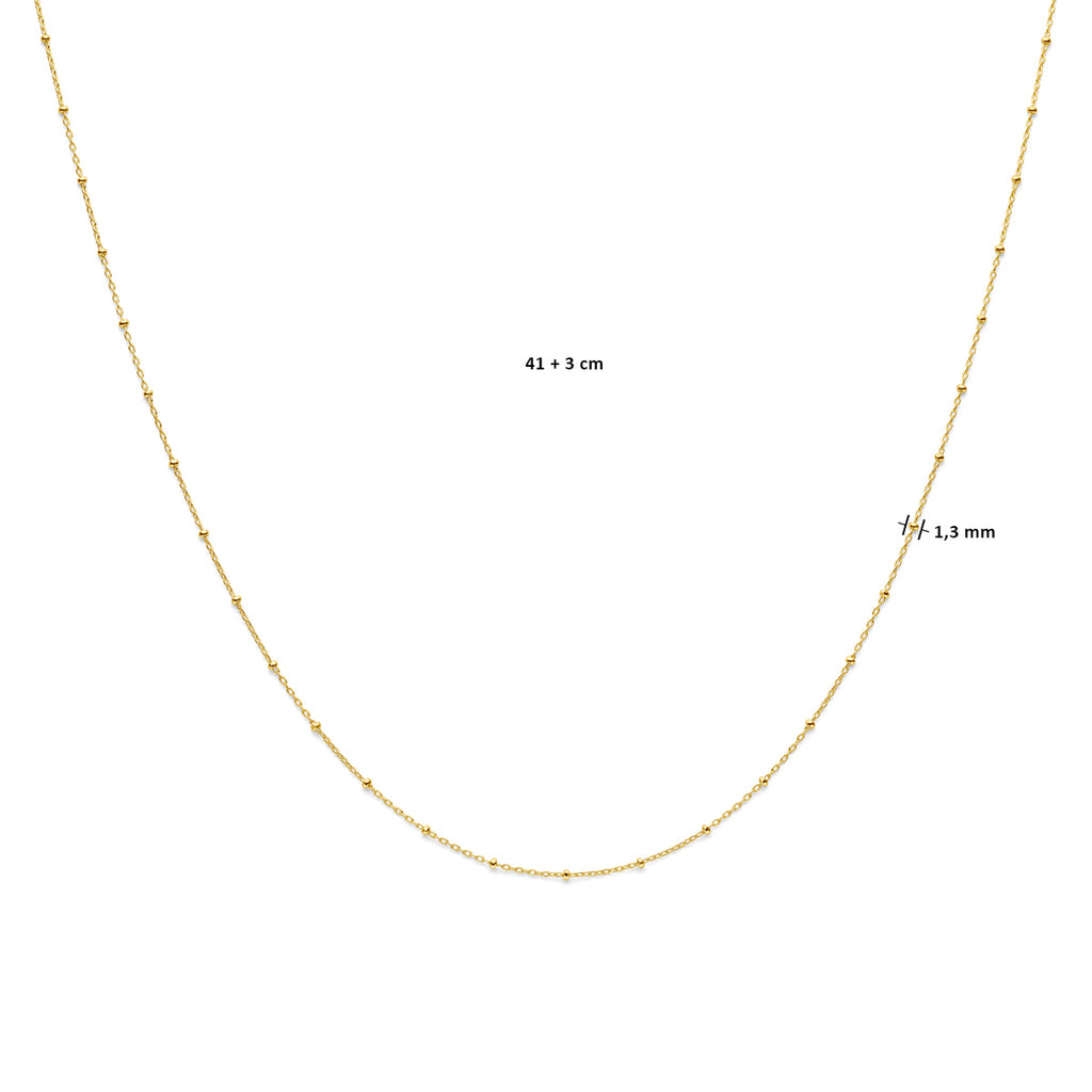 Collier bolletjes 1,3 mm 41 + 3 cm 14k geelgoud
