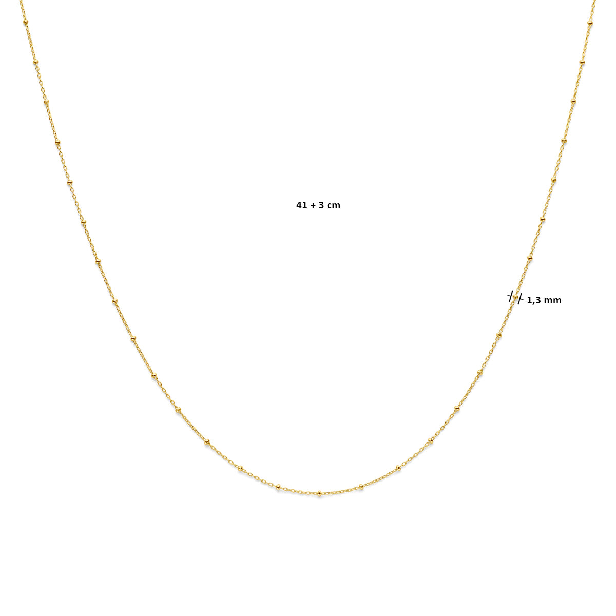 Collier bolletjes 1,3 mm 41 + 3 cm 14k geelgoud