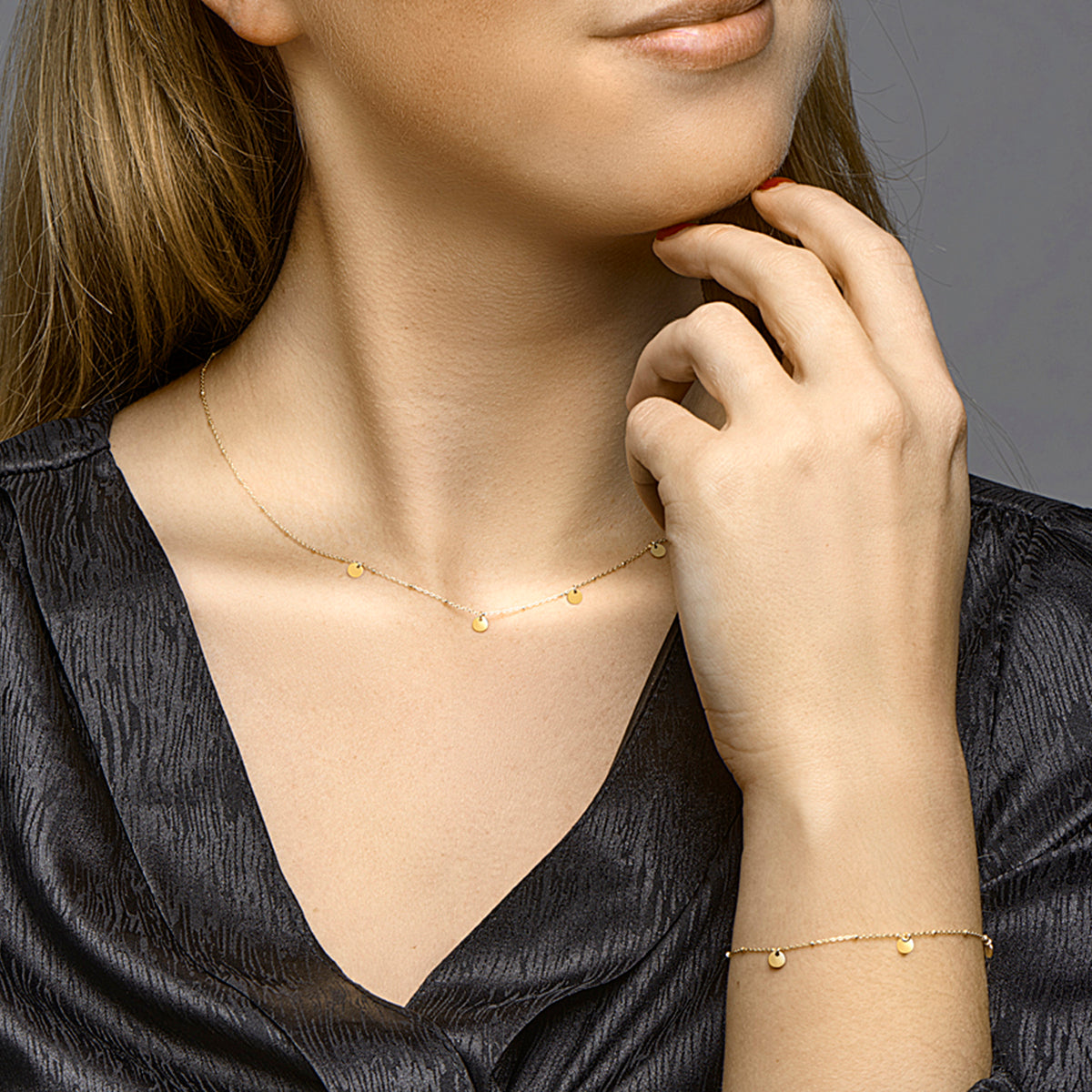 Collier rondjes 41 + 3 cm 14k geelgoud