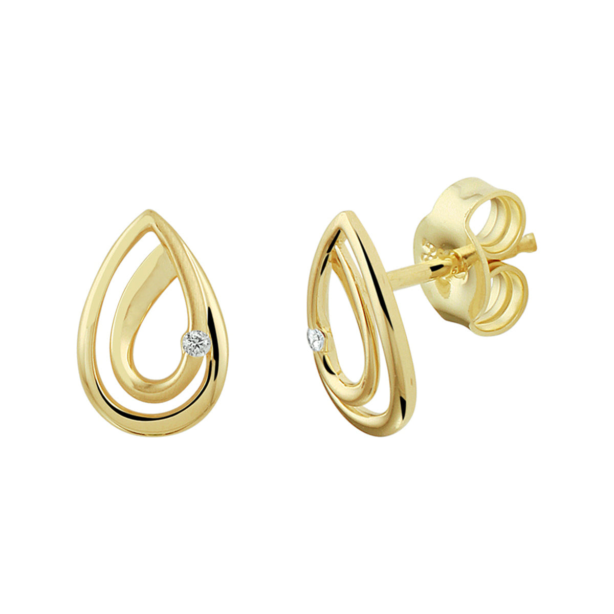 Oorknoppen druppel diamant 0.02ct (2x 0.01ct) h si 14k geelgoud