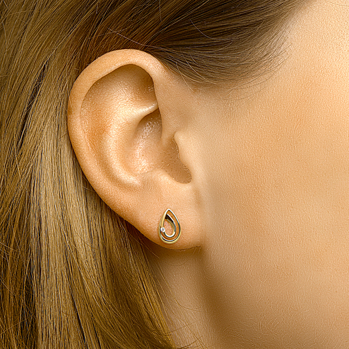 Oorknoppen druppel diamant 0.02ct (2x 0.01ct) h si 14k geelgoud