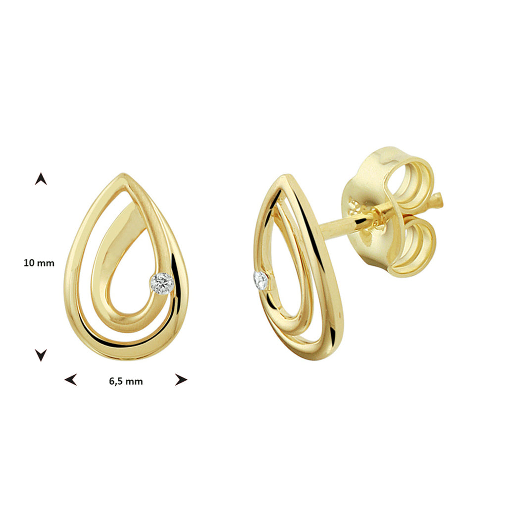Oorknoppen druppel diamant 0.02ct (2x 0.01ct) h si 14k geelgoud