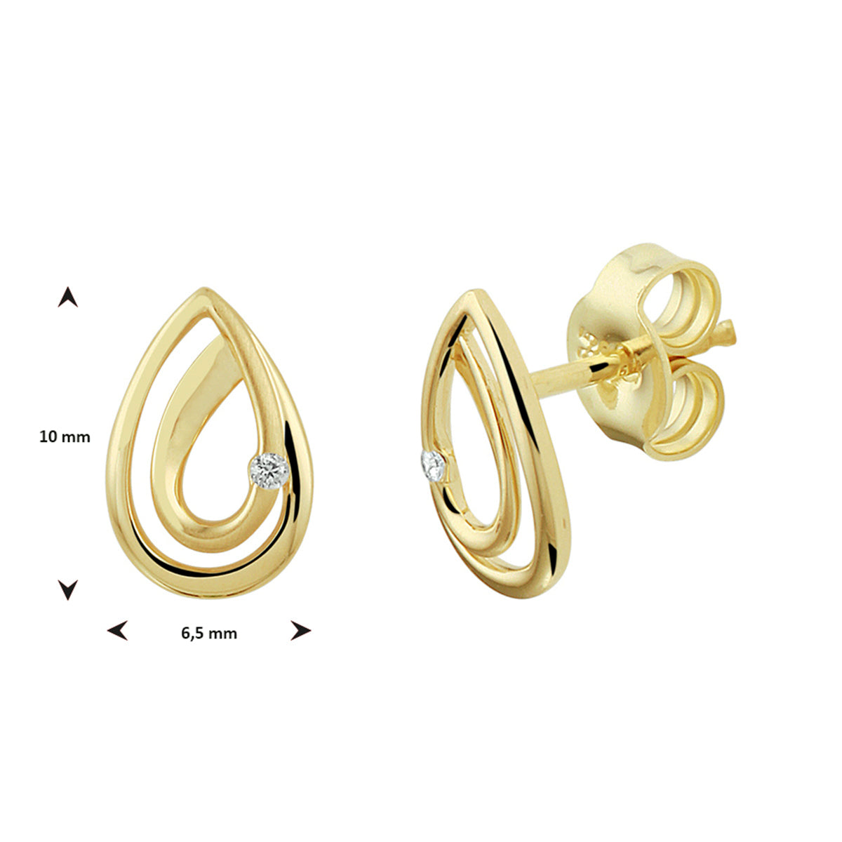Oorknoppen druppel diamant 0.02ct (2x 0.01ct) h si 14k geelgoud