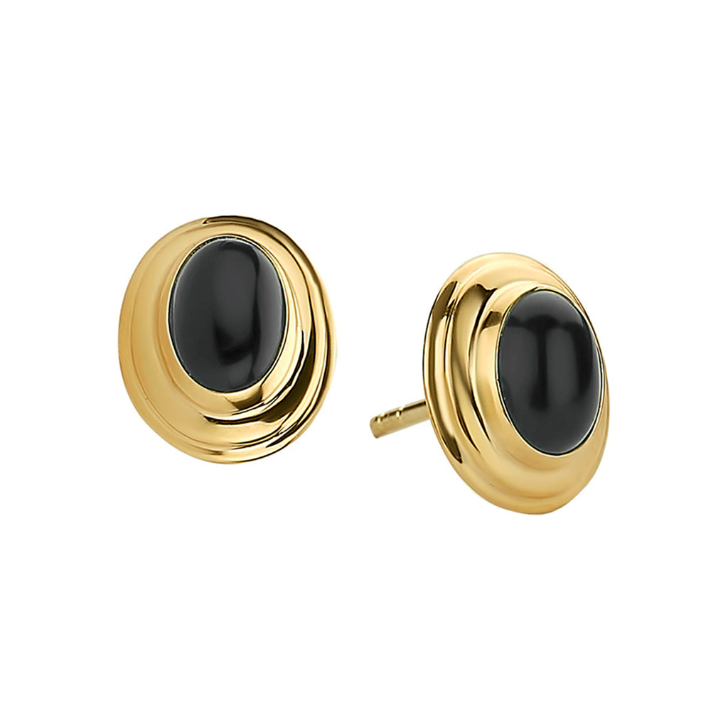 Oorknoppen onyx 14k geelgoud