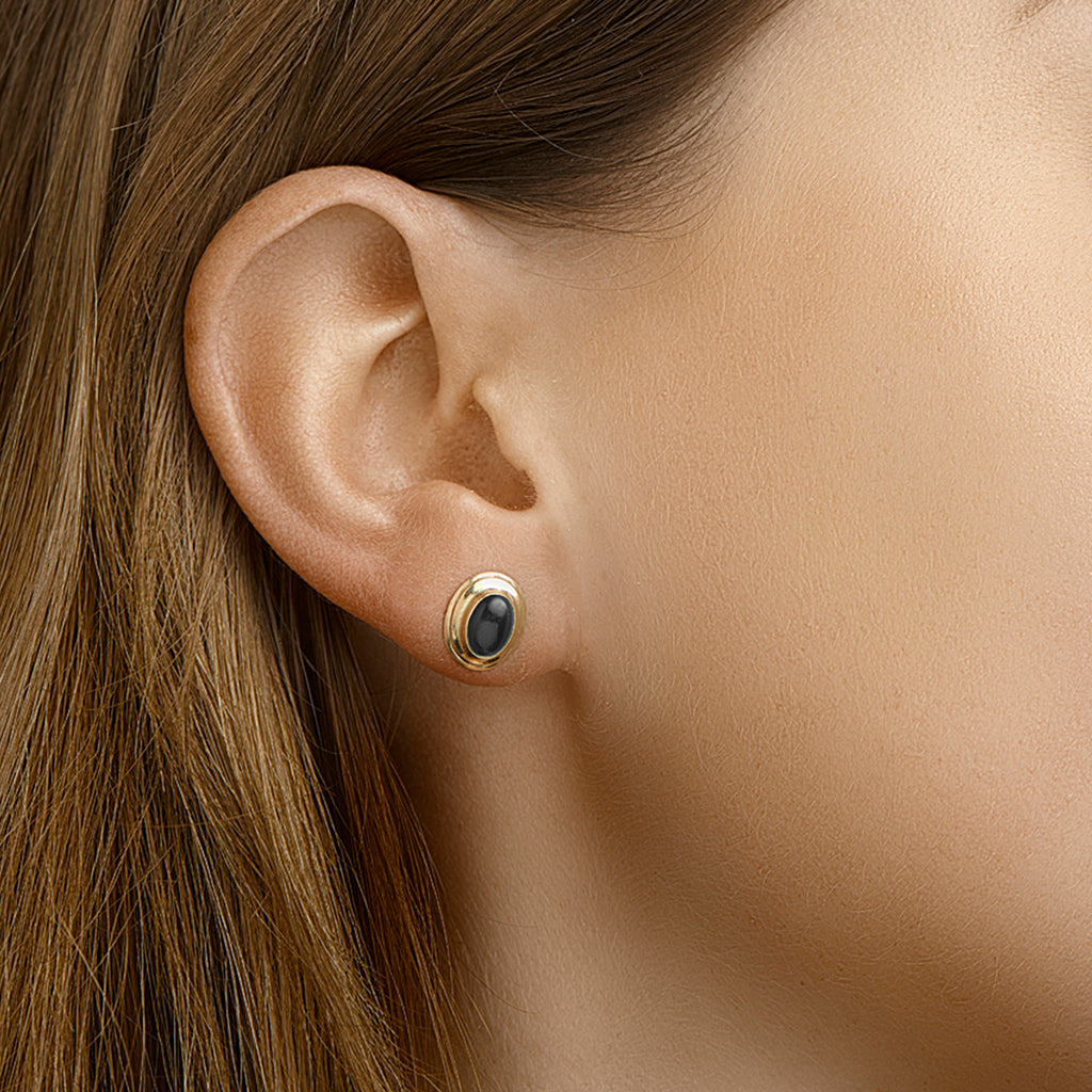 Oorknoppen onyx 14k geelgoud