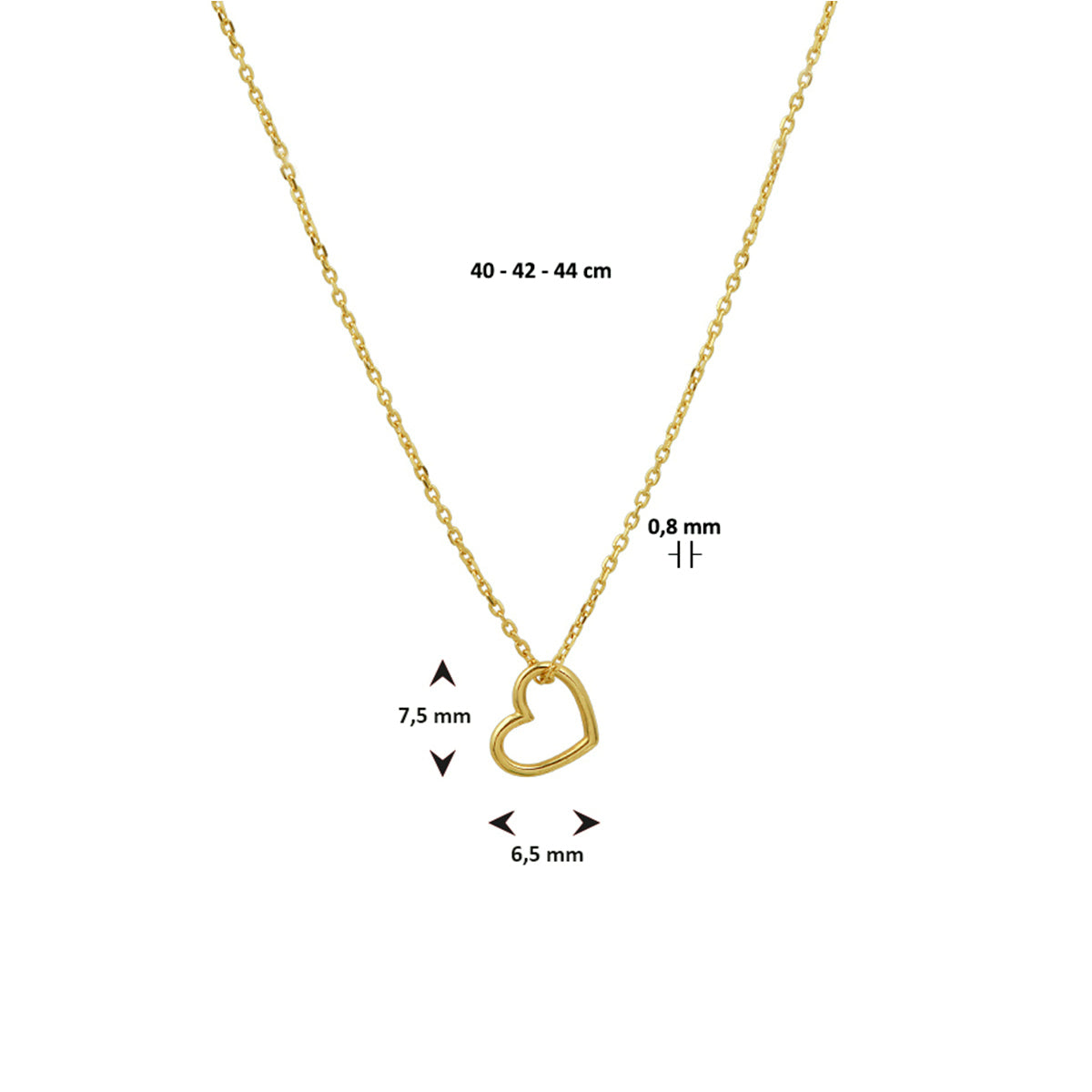 Collier hart 40 - 42 - 44 cm 14k geelgoud