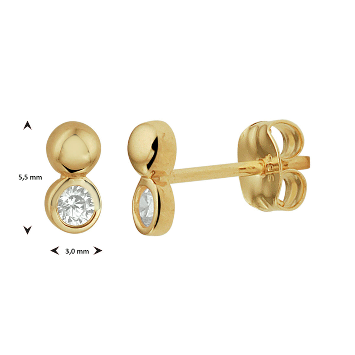 Oorknoppen zirkonia 14k geelgoud