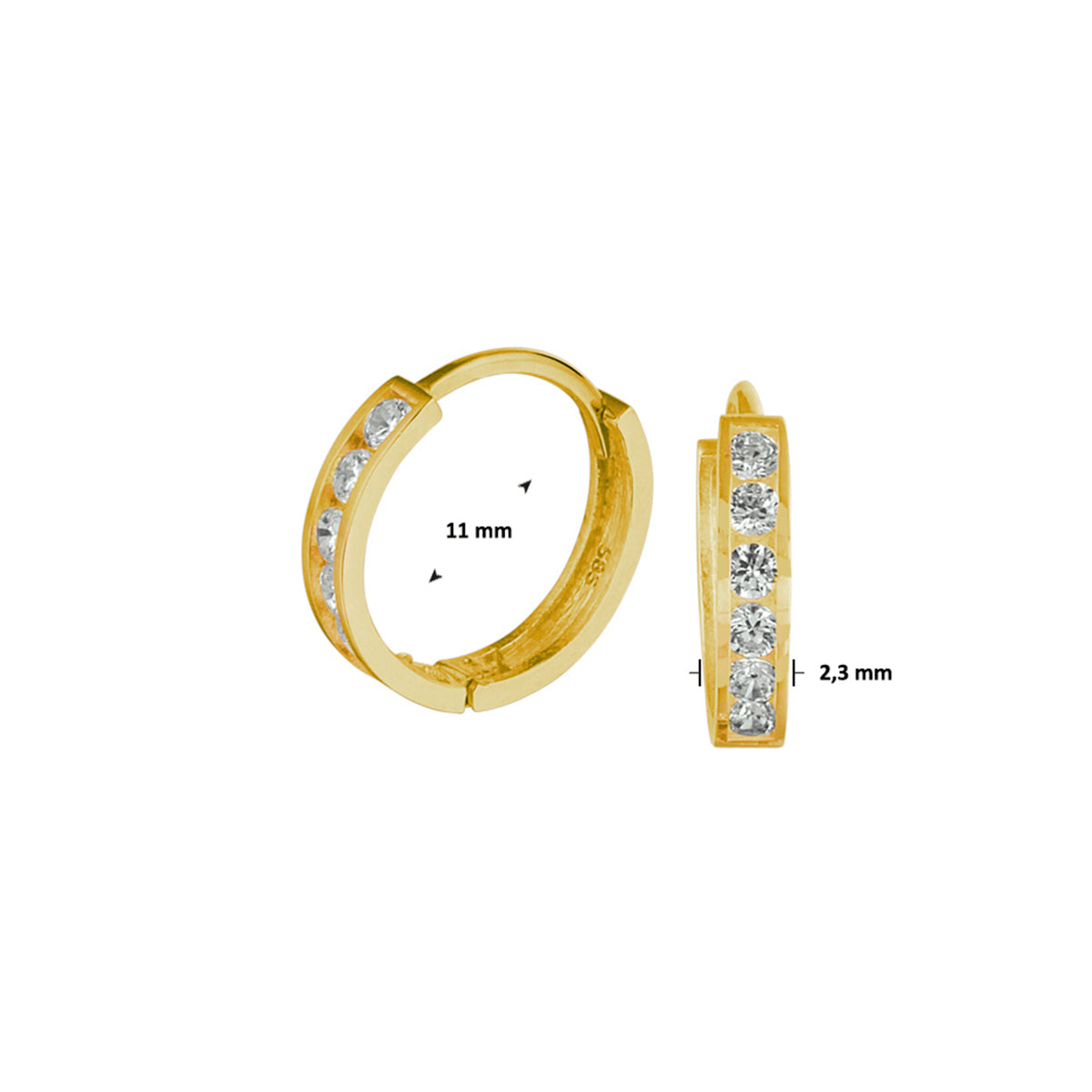Klapoorringen zirkonia 14k geelgoud