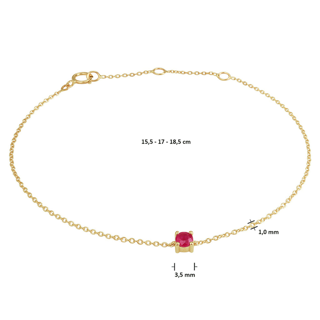 Armband robijn 15,5 - 17 - 18,5 cm 14k geelgoud