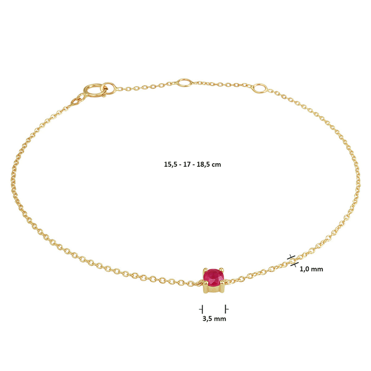 Armband robijn 15,5 - 17 - 18,5 cm 14k geelgoud