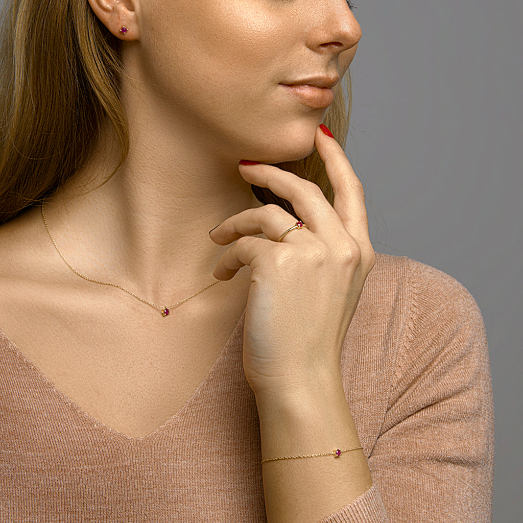 Collier robijn 40 - 42 - 44 cm 14k geelgoud
