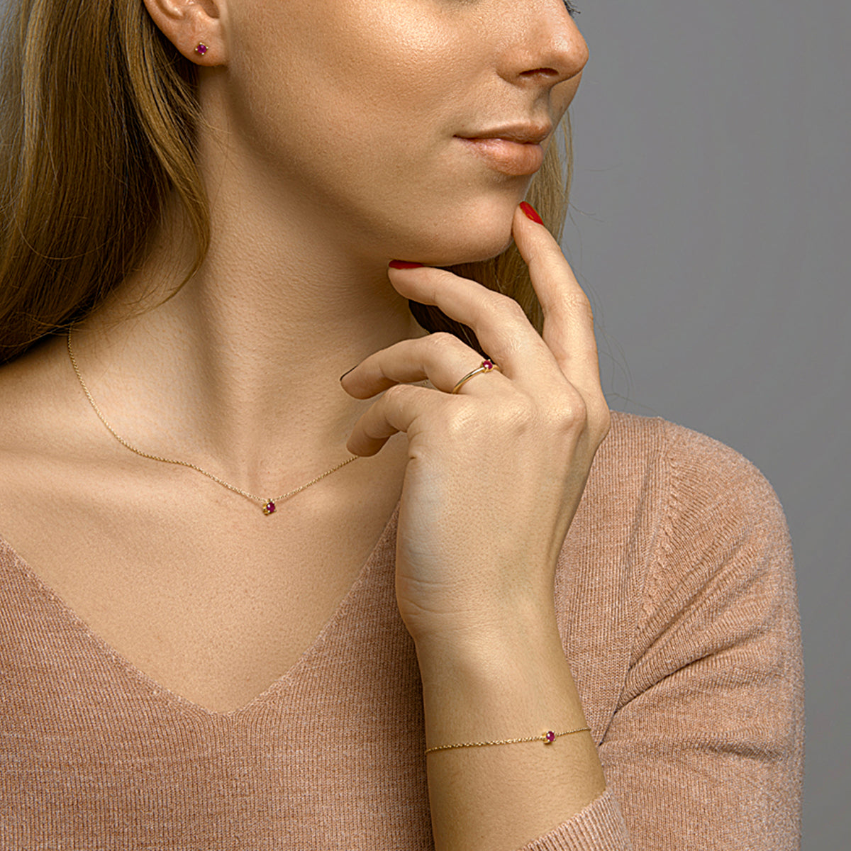 Collier robijn 40 - 42 - 44 cm 14k geelgoud