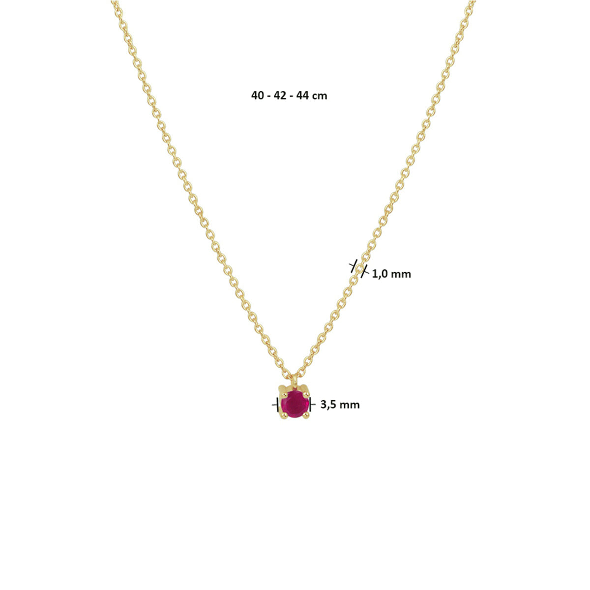 Collier robijn 40 - 42 - 44 cm 14k geelgoud