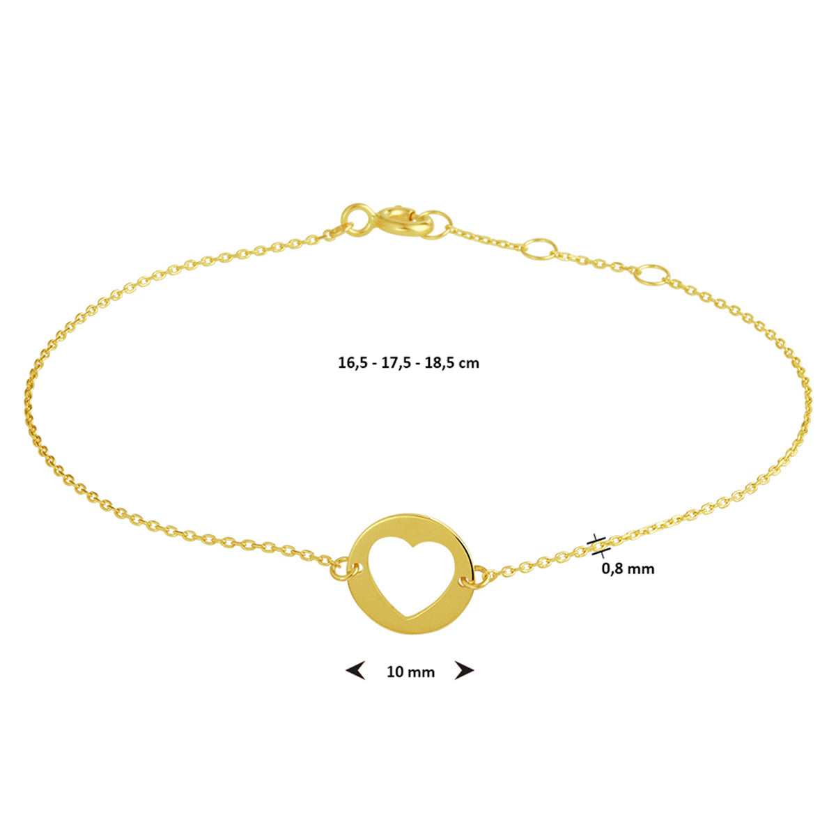 Armband hart 16,5 - 17,5 - 18,5 cm 14k geelgoud