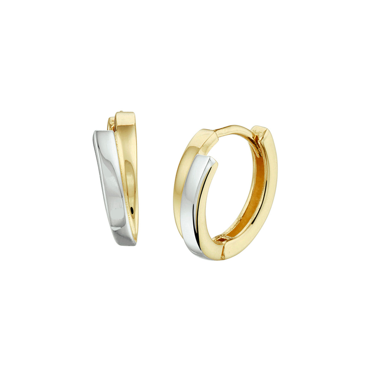 Klapoorringen bicolor gestift 14k geelgoud