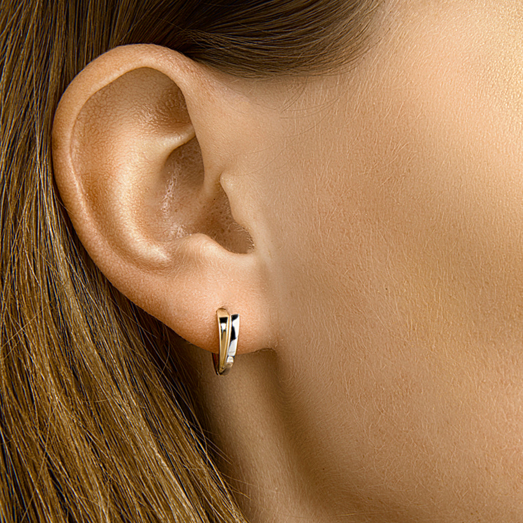 Klapoorringen bicolor gestift 14k geelgoud