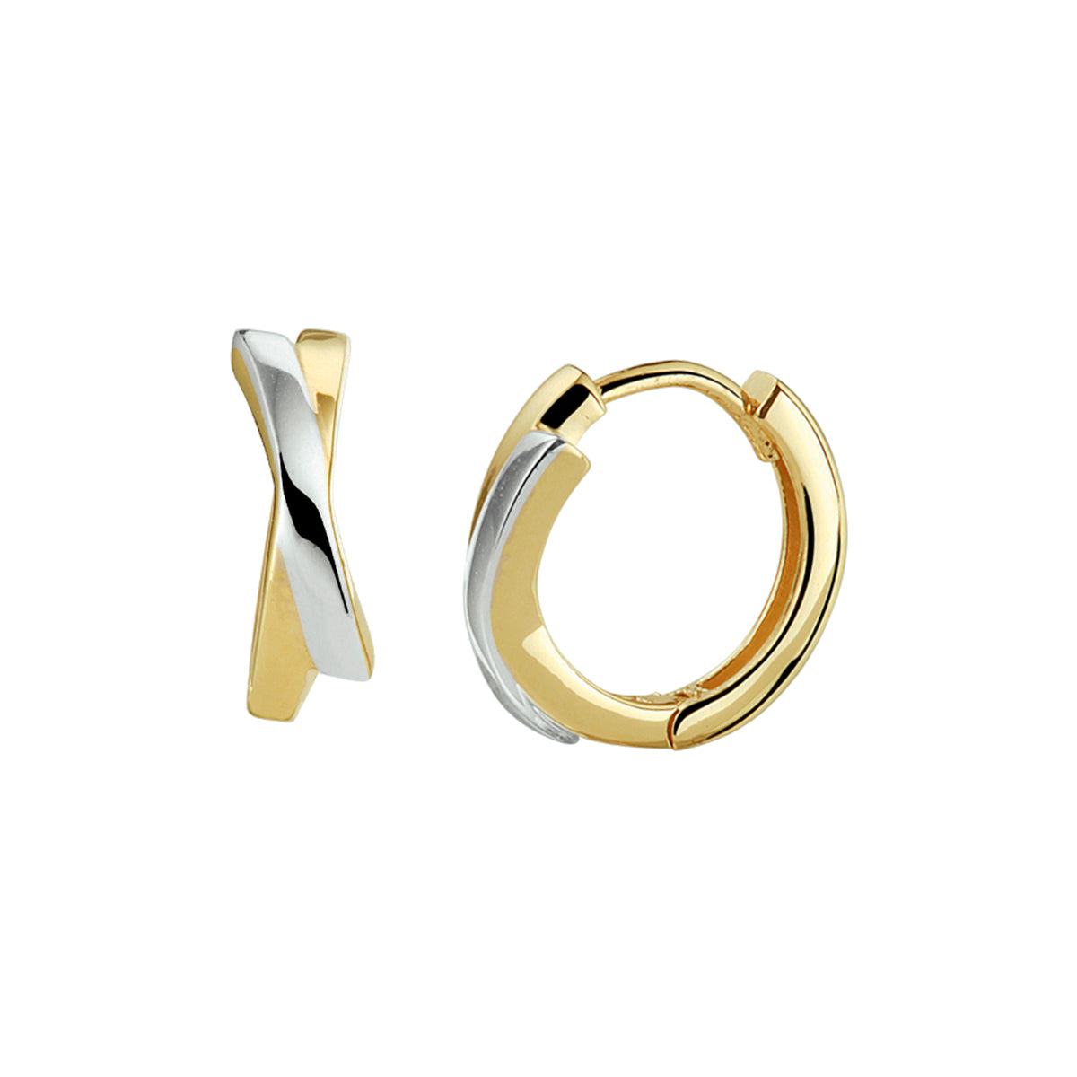 Klapoorringen bicolor gestift 14k geelgoud