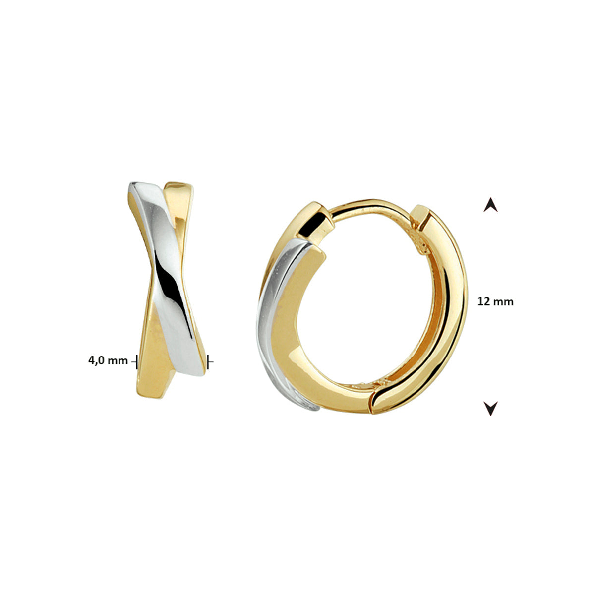 Klapoorringen bicolor gestift 14k geelgoud