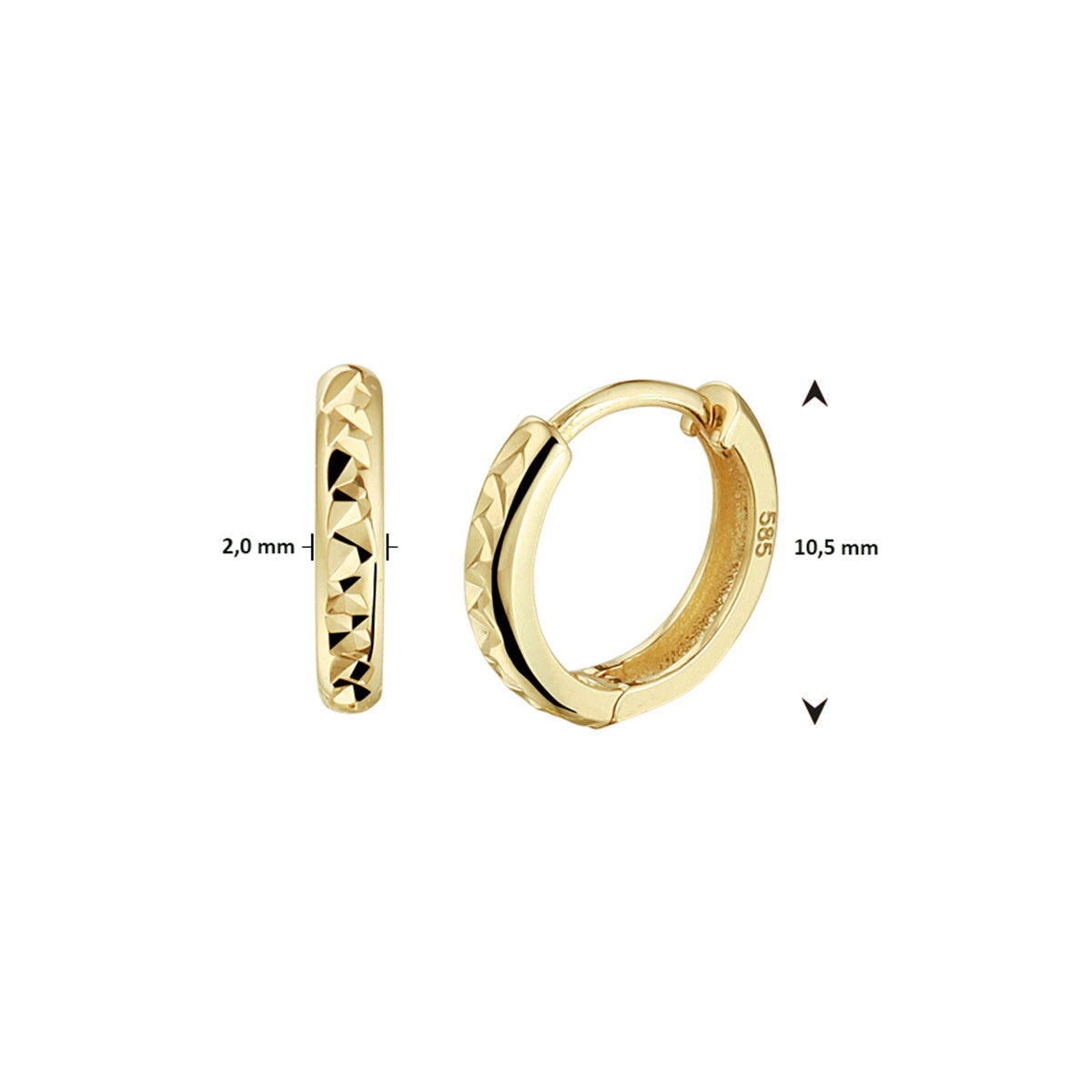 Klapoorringen gediamanteerd 14k geelgoud