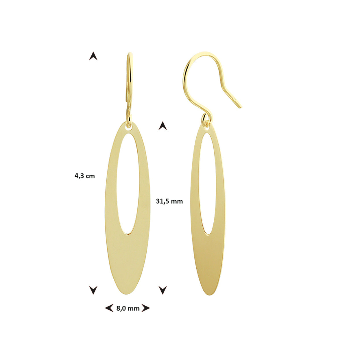Oorhangers ovaal franse haak 14k geelgoud