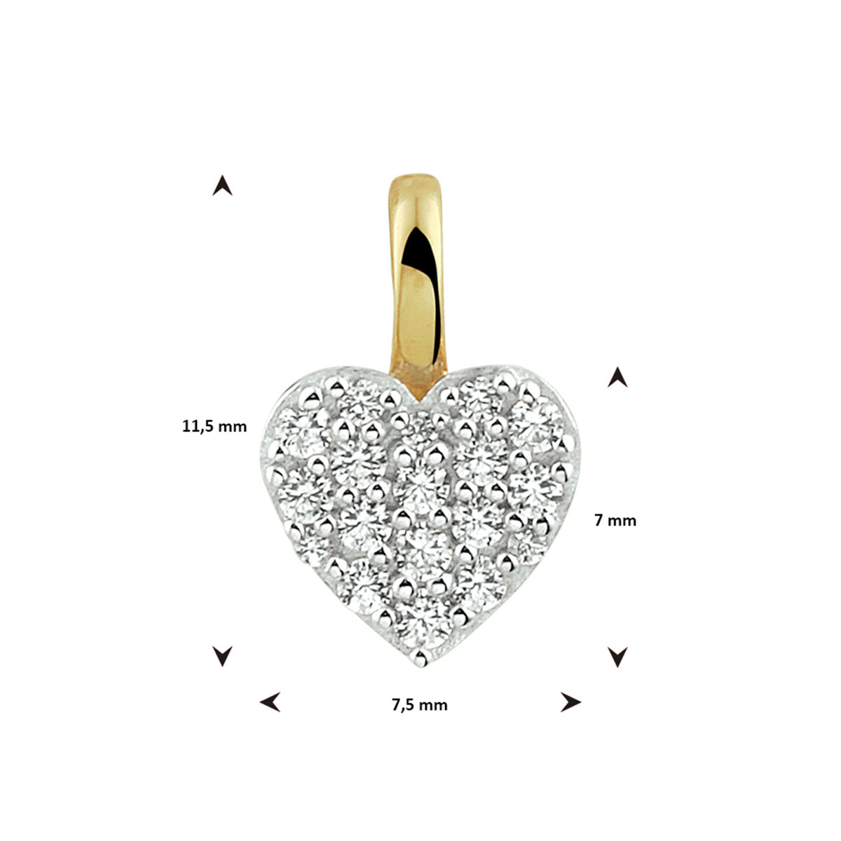 Hanger hart zirkonia bicolor gestift 14k geelgoud