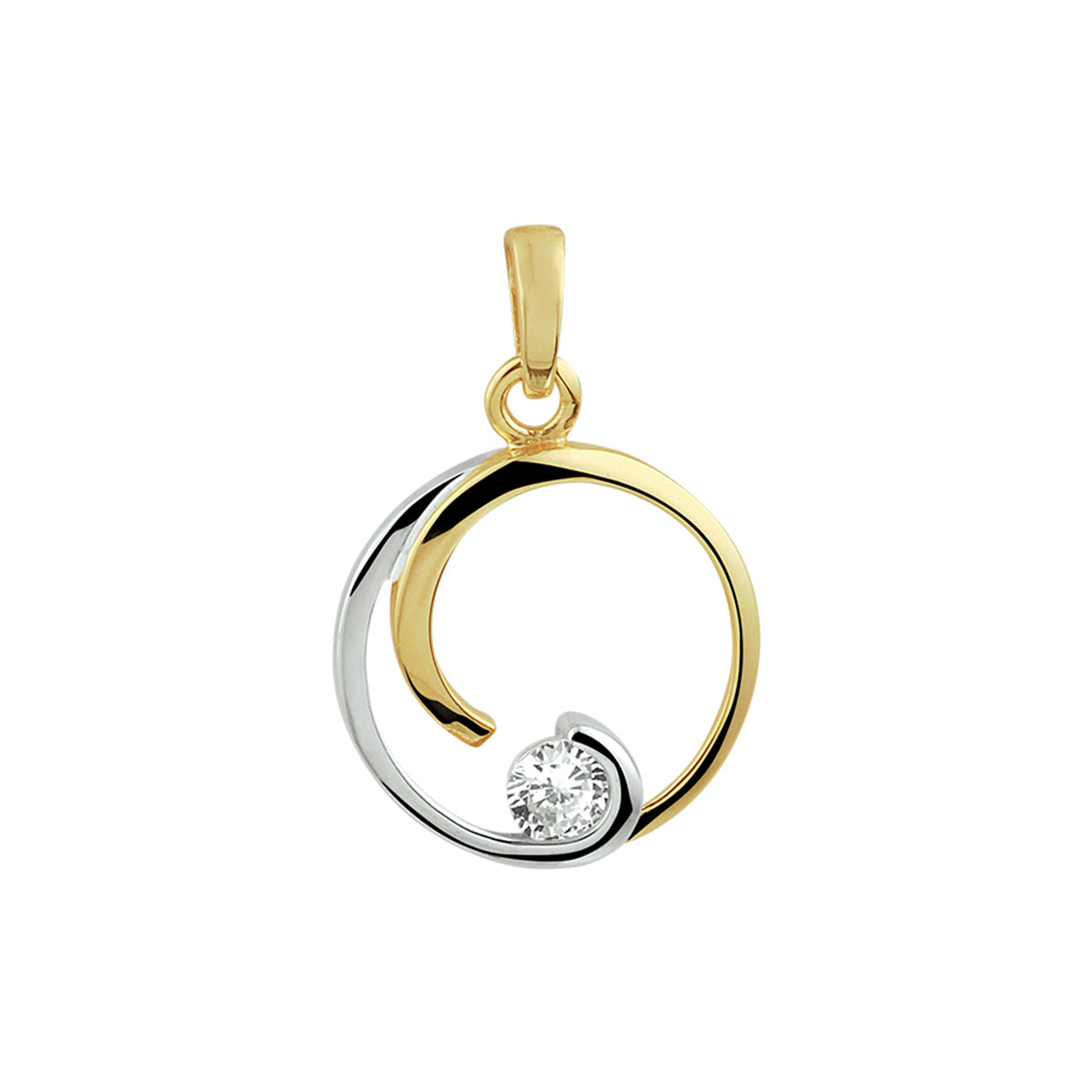 Hanger rond zirkonia bicolor gestift 14k geelgoud