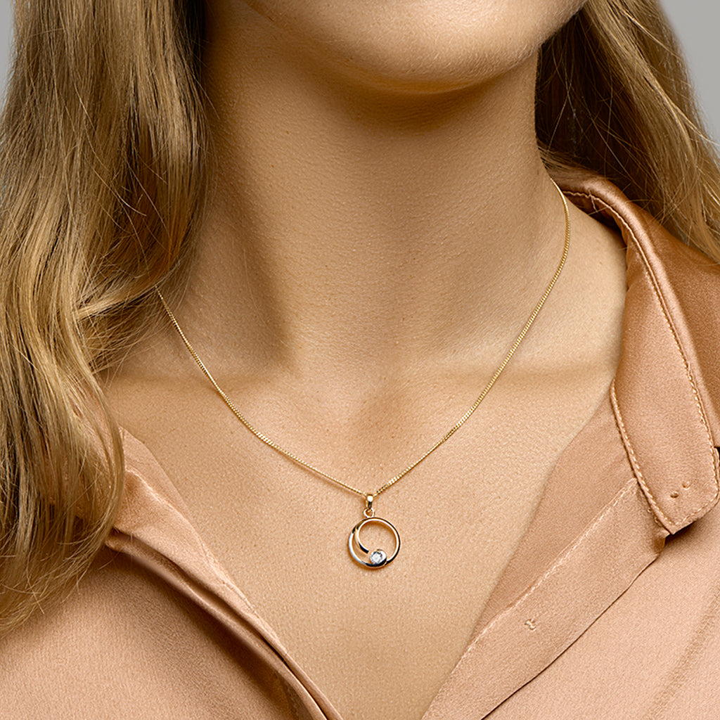 Hanger rond zirkonia bicolor gestift 14k geelgoud