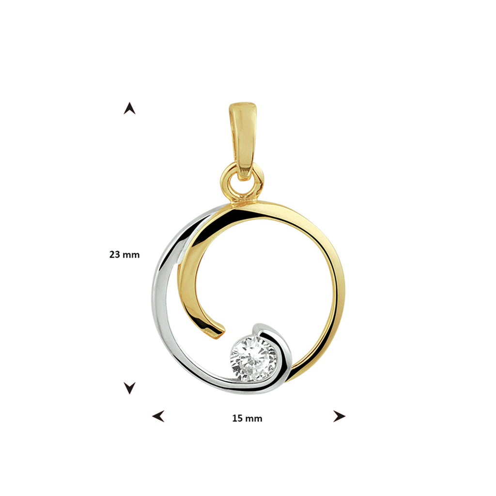 Hanger rond zirkonia bicolor gestift 14k geelgoud